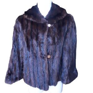 Vintage Lazare Furs Muskrat Fur Jacket Chocolate Brown with Black, 1960s